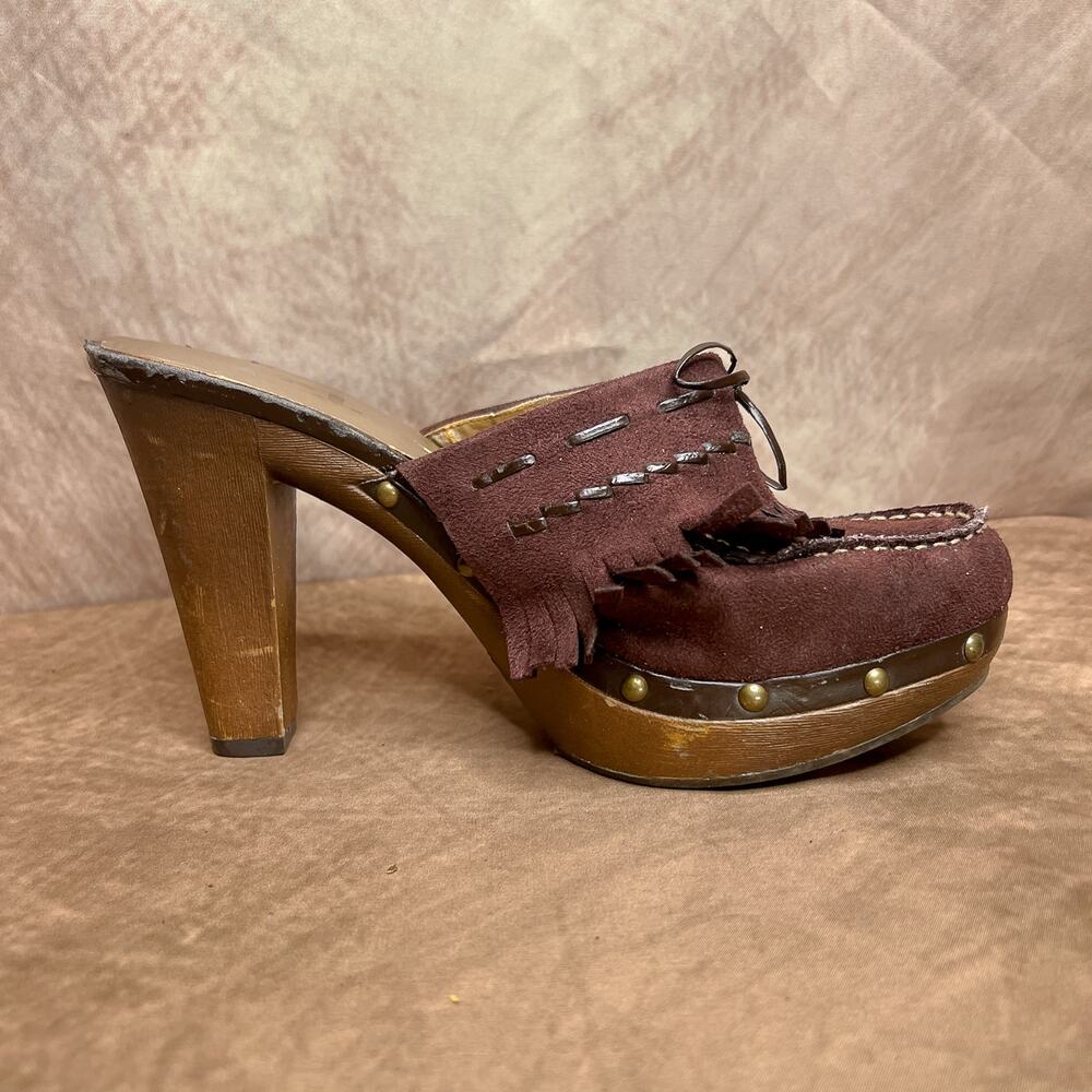 Vintage Y2K l.e.i Annetteco Fringe Clogs High Heel Studded Indie Euro McBling - Picture 9 of 13